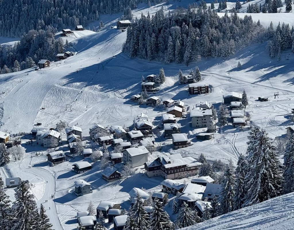 Skier on the north-facing slopes of Courchevel