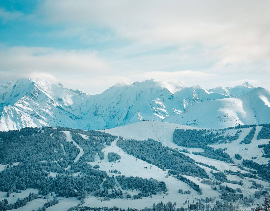 Gentle pistes above Megève village