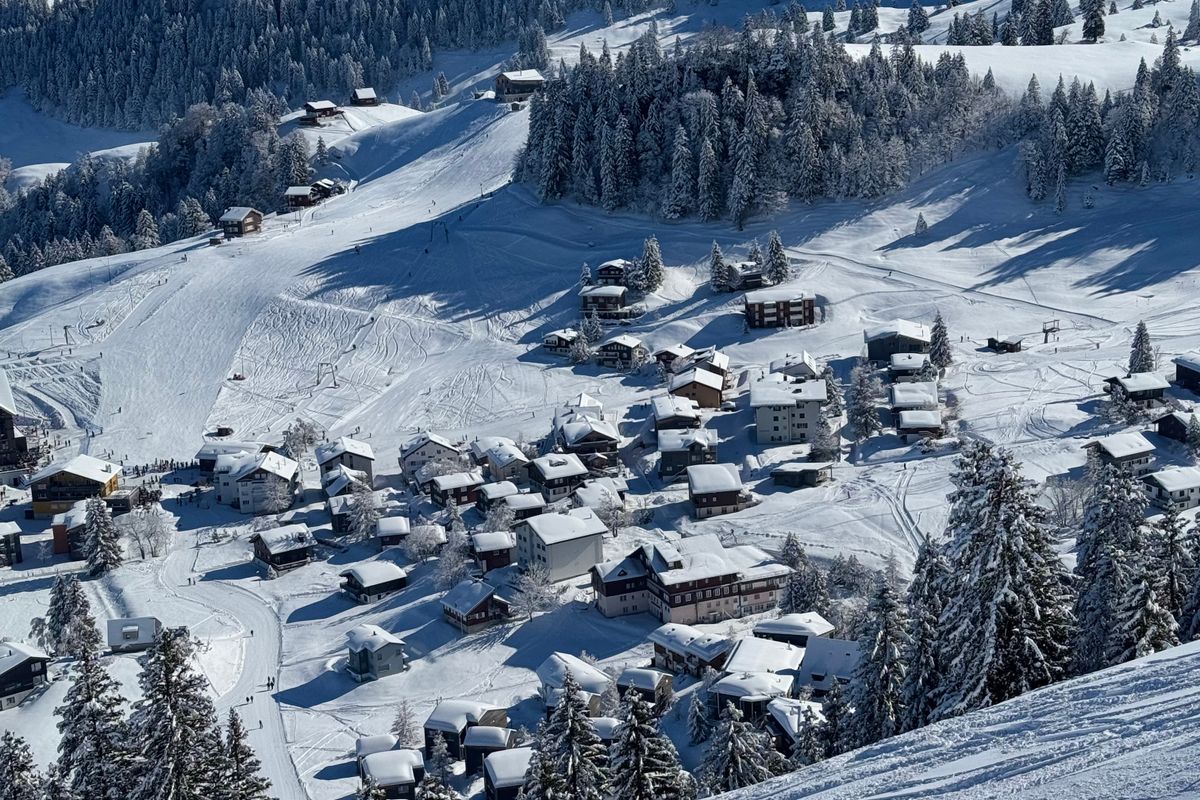 Skier on the north-facing slopes of Courchevel
